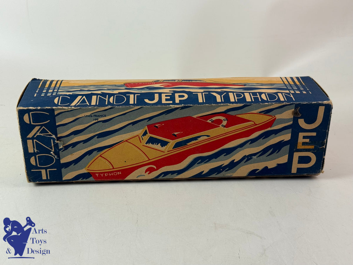 Antique toys JEP 912-2 CLOCKWORK TYPHON CANOT BOAT 1950 32CM