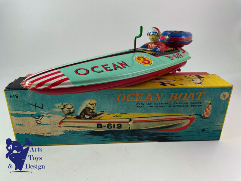 Antique toy Bandai B619 Tin Ocean Speed Boat Japan friction 30cm around 1950