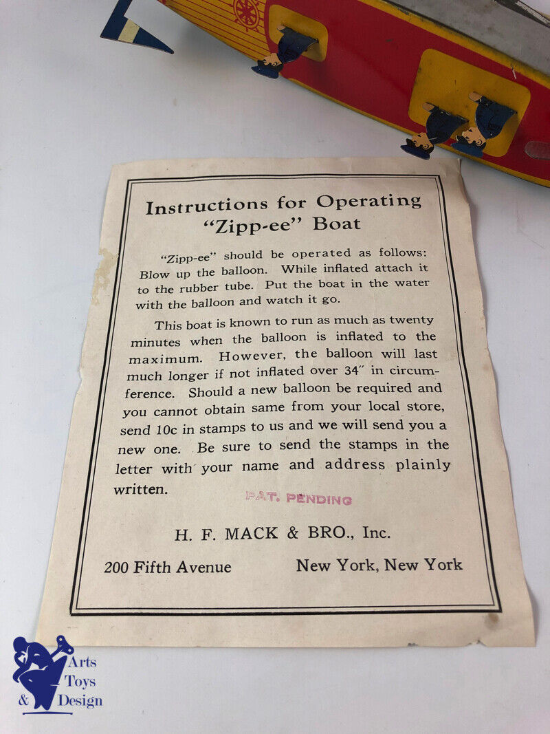 Antique toy Speed Motor Boat Zipp-Ee Mack & Bro New York USA 27cm