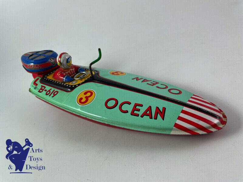 Antique toy Bandai B619 Tin Ocean Speed Boat Japan friction 30cm around 1950