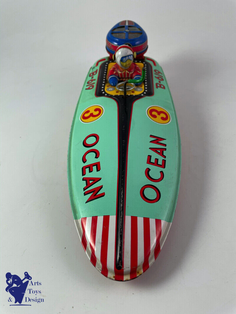 Antique toy Bandai B619 Tin Ocean Speed Boat Japan friction 30cm around 1950