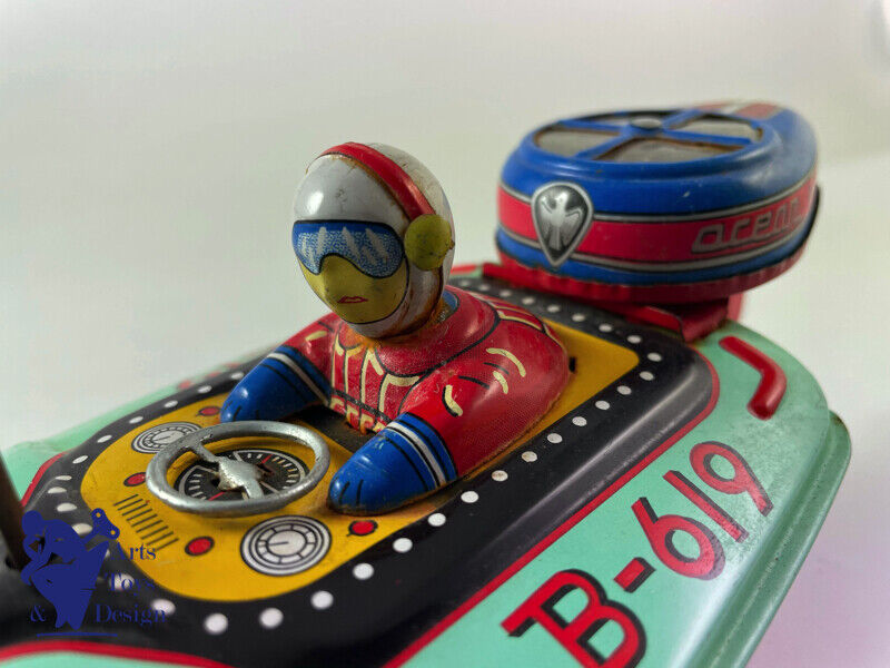 Antique toy Bandai B619 Tin Ocean Speed Boat Japan friction 30cm around 1950