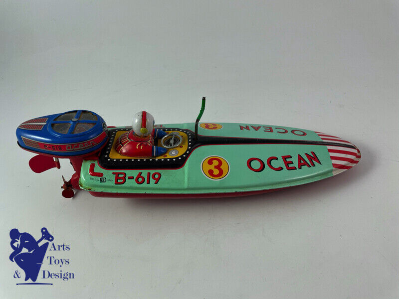 Antique toy Bandai B619 Tin Ocean Speed Boat Japan friction 30cm around 1950
