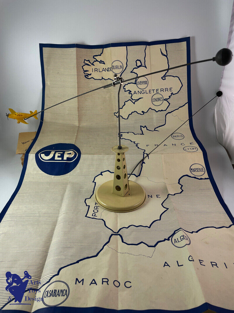 Antique toy JEP Ref 1235 Airplane on Pylon c.1950 Box Carte Notice