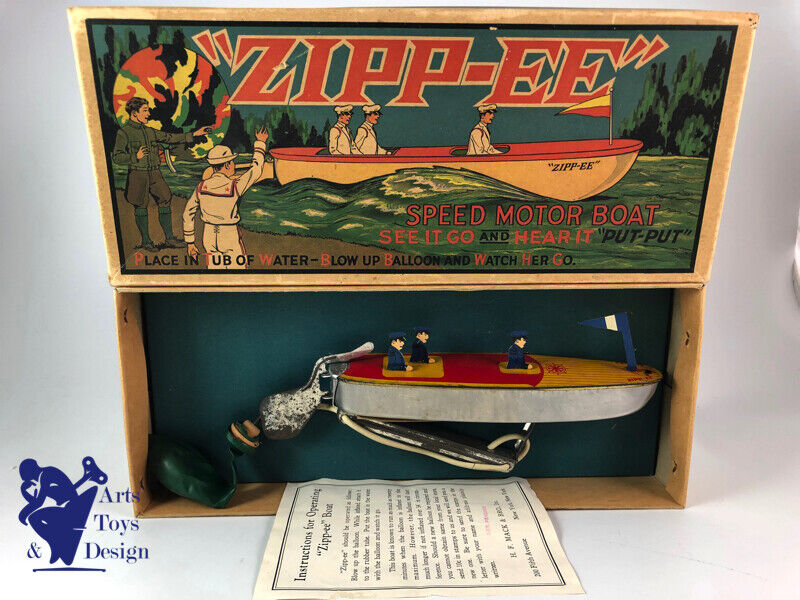 Antique toy Speed Motor Boat Zipp-Ee Mack & Bro New York USA 27cm