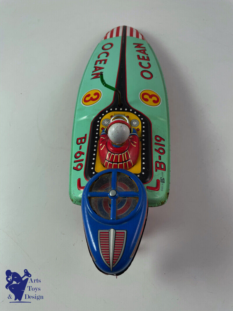Antique toy Bandai B619 Tin Ocean Speed Boat Japan friction 30cm around 1950