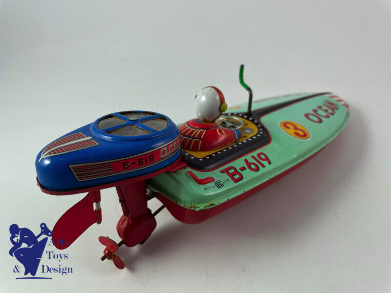 Antique toy Bandai B619 Tin Ocean Speed Boat Japan friction 30cm around 1950
