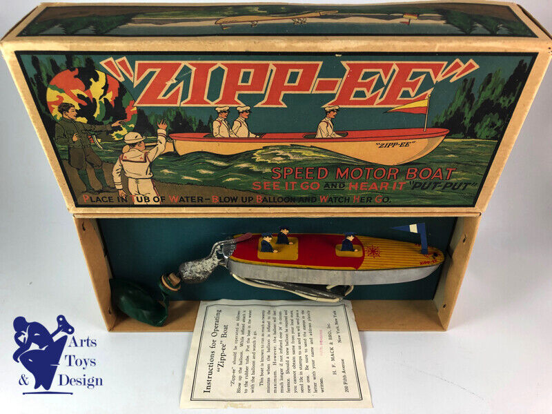 Antique toy Speed Motor Boat Zipp-Ee Mack & Bro New York USA 27cm