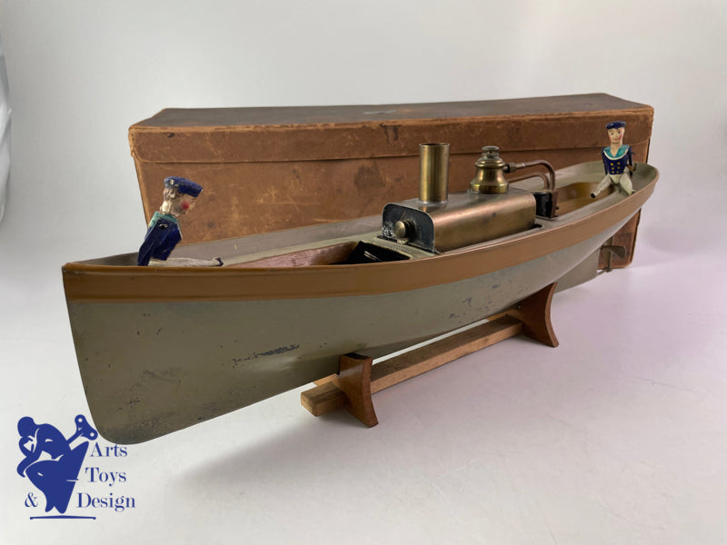 Antique toys Radiguet steam boat 42cm circa 1900 with box and sailors