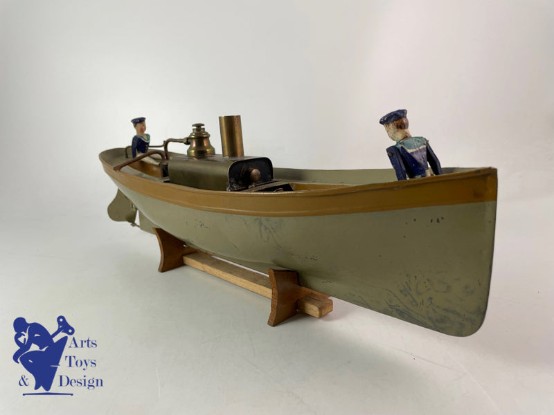 Antique toys Radiguet steam boat 42cm circa 1900 with box and sailors
