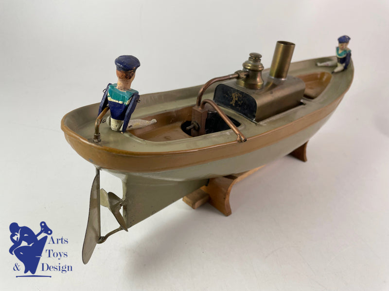 Antique toys Radiguet steam boat 42cm circa 1900 with box and sailors
