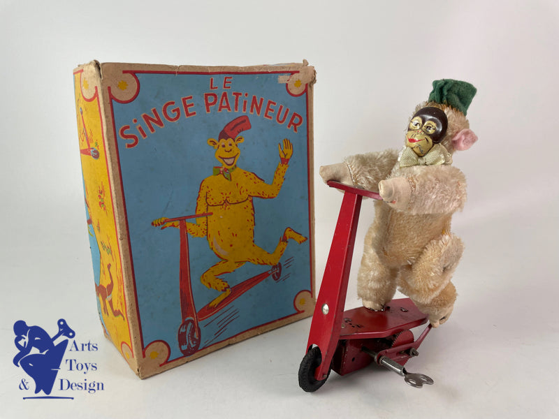 Antique toys SFA France Monkey on scooter Clockwork Circa 1950 h 16cm