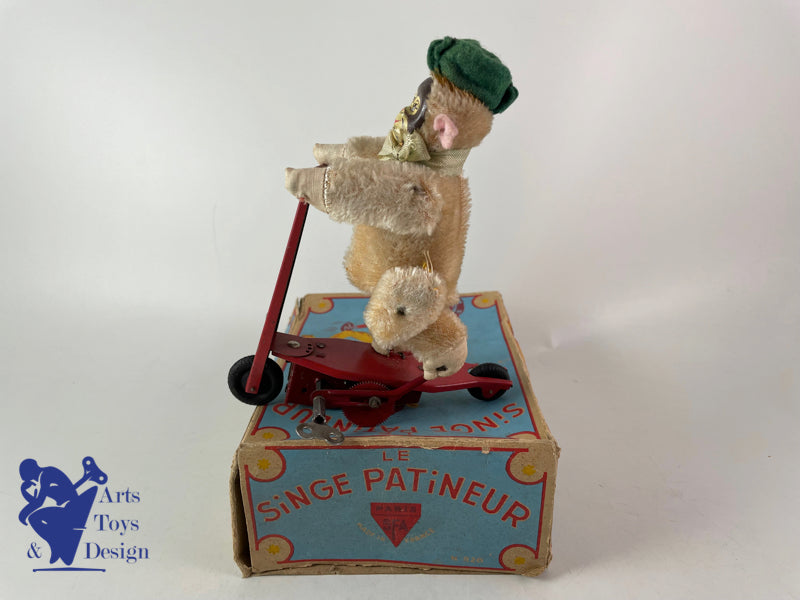 Antique toys SFA France Monkey on scooter Clockwork Circa 1950 h 16cm