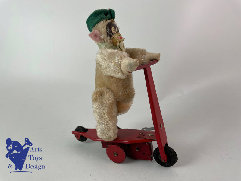 Antique toys SFA France Monkey on scooter Clockwork Circa 1950 h 16cm