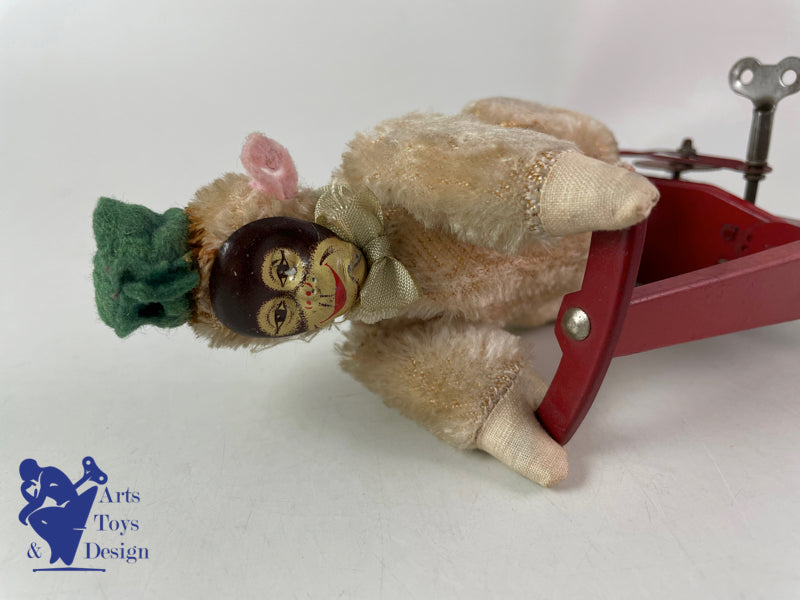 Antique toys SFA France Monkey on scooter Clockwork Circa 1950 h 16cm