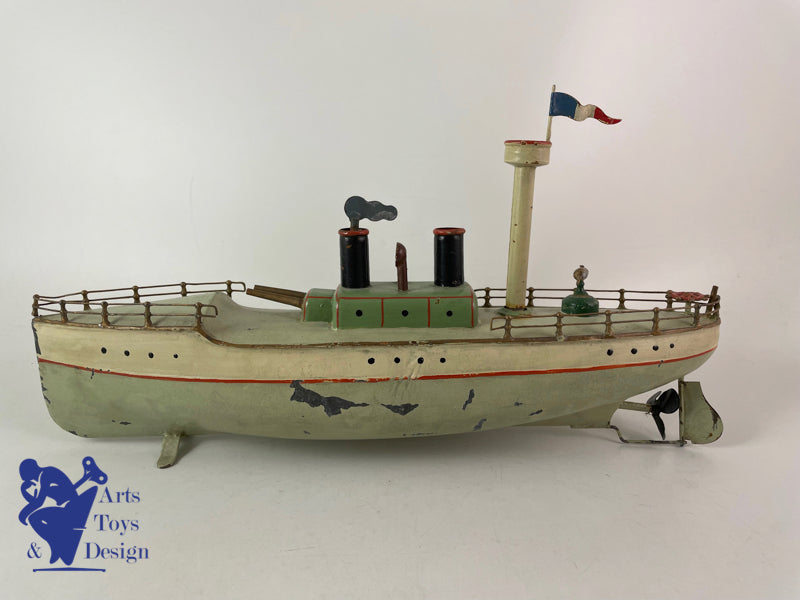 Antique toys Carette Military Boat Warship Clockwork Circa 1911 L 35cm