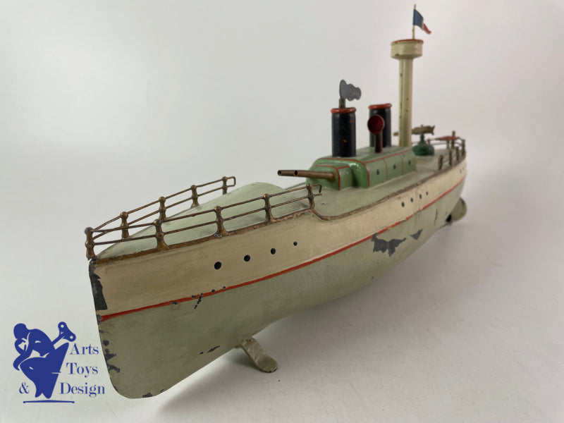 Antique toys Carette Military Boat Warship Clockwork Circa 1911 L 35cm