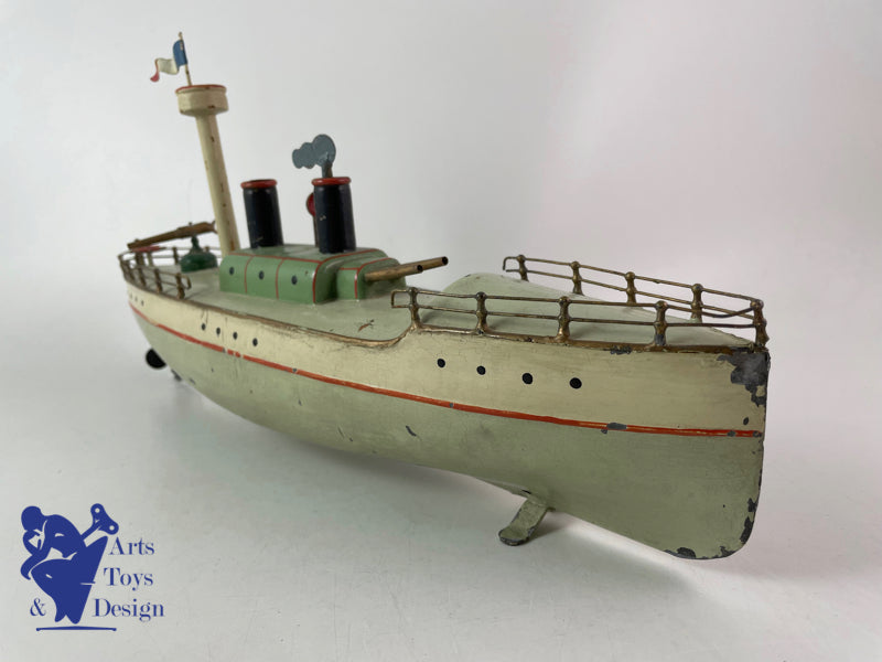 Antique toys Carette Military Boat Warship Clockwork Circa 1911 L 35cm