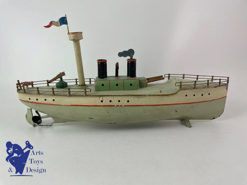 Antique toys Carette Military Boat Warship Clockwork Circa 1911 L 35cm