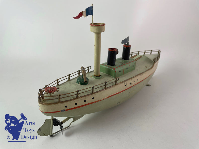 Antique toys Carette Military Boat Warship Clockwork Circa 1911 L 35cm