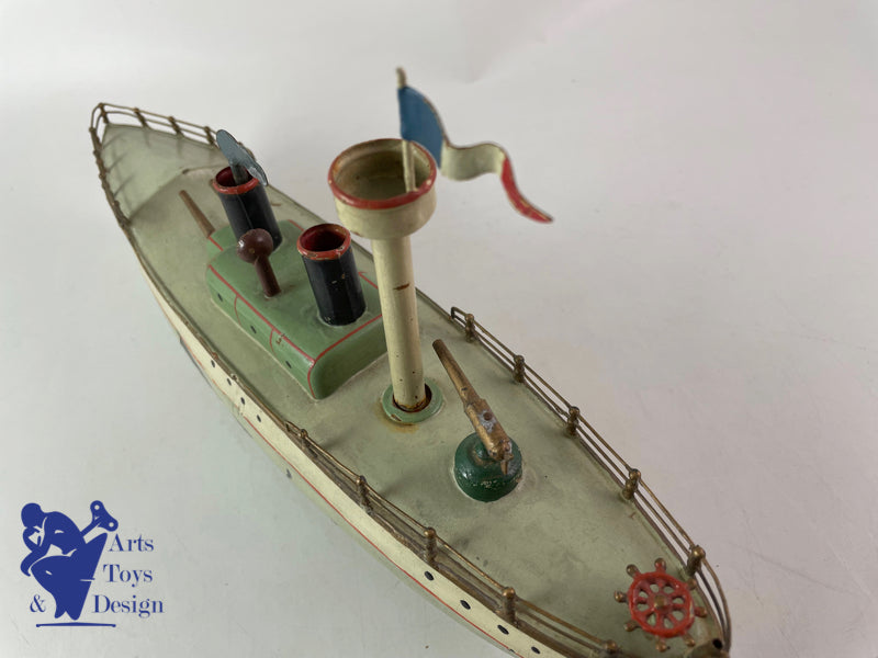 Antique toys Carette Military Boat Warship Clockwork Circa 1911 L 35cm