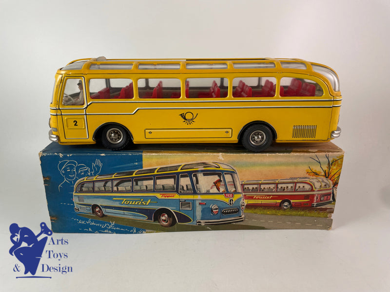 Antique toys Tippco Tco Autocar bus DB Bundespost friction circa 1960 L 34cm
