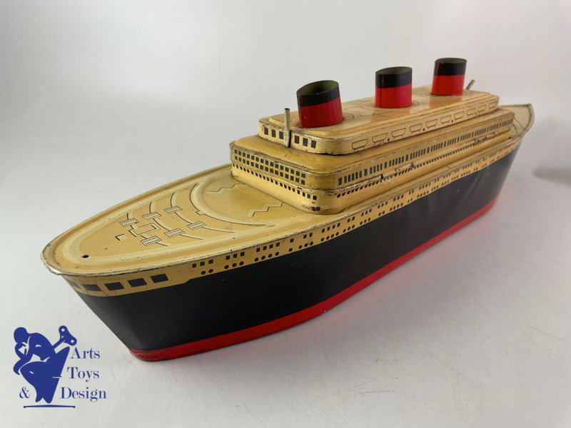 Antique toy biscuit box boat Liner Normandie Galettes St Michel L 57cm