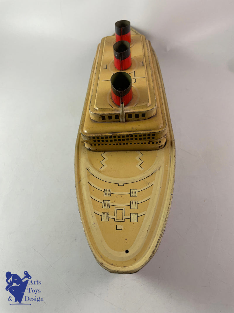 Antique toy biscuit box boat Liner Normandie Galettes St Michel L 57cm