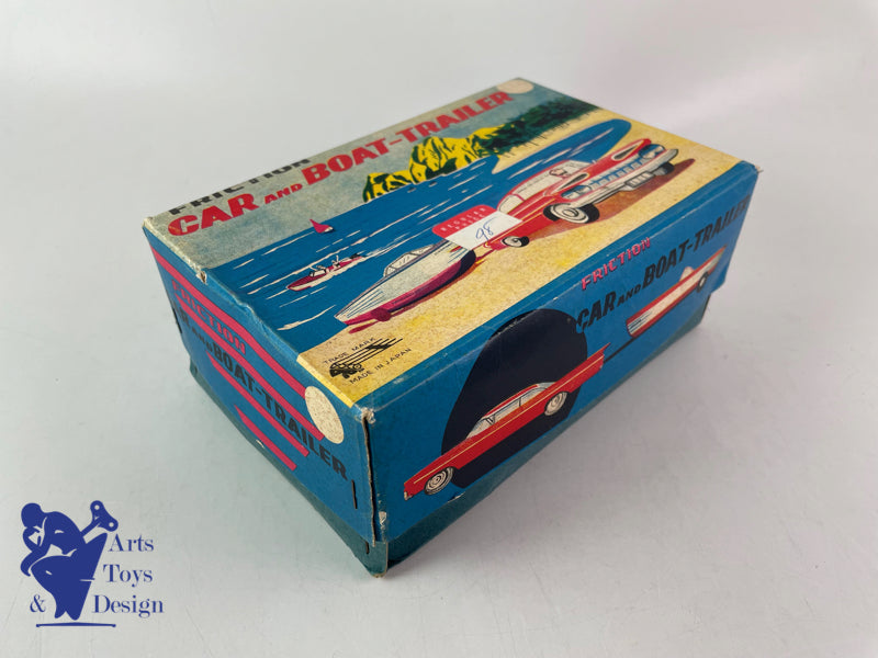 Antique toys Ichimura Japan Station Wagon with boat and trailer c.1960