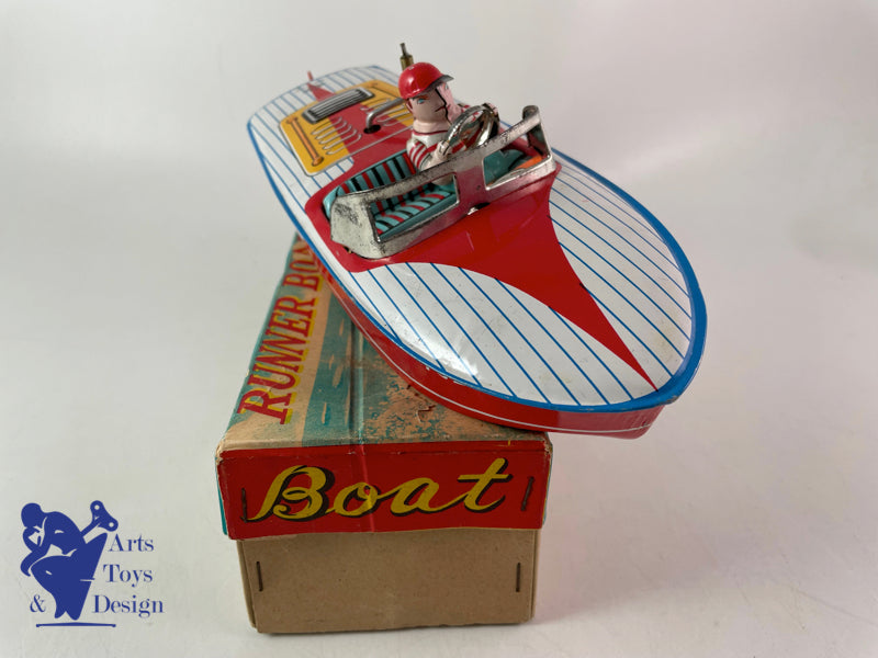 DAIYA JAPON BATEAU RUNNER BOAT TOLE MECANIQUE 1960 JOUET ANCIEN