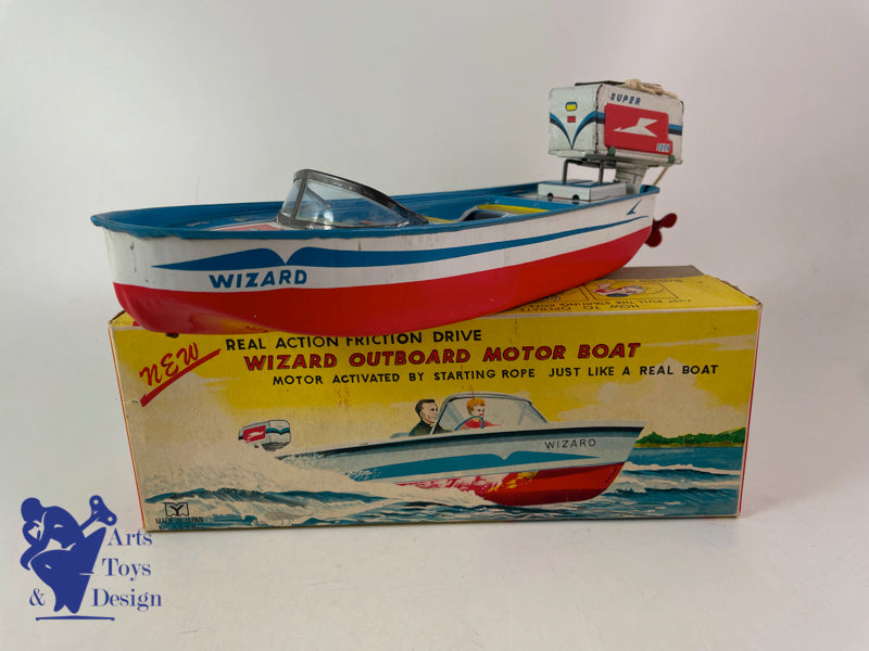 Y YANO MAN TOYS JAPON WIZARD OUTBOARD MOTOR BOAT 1960 JOUET ANCIEN