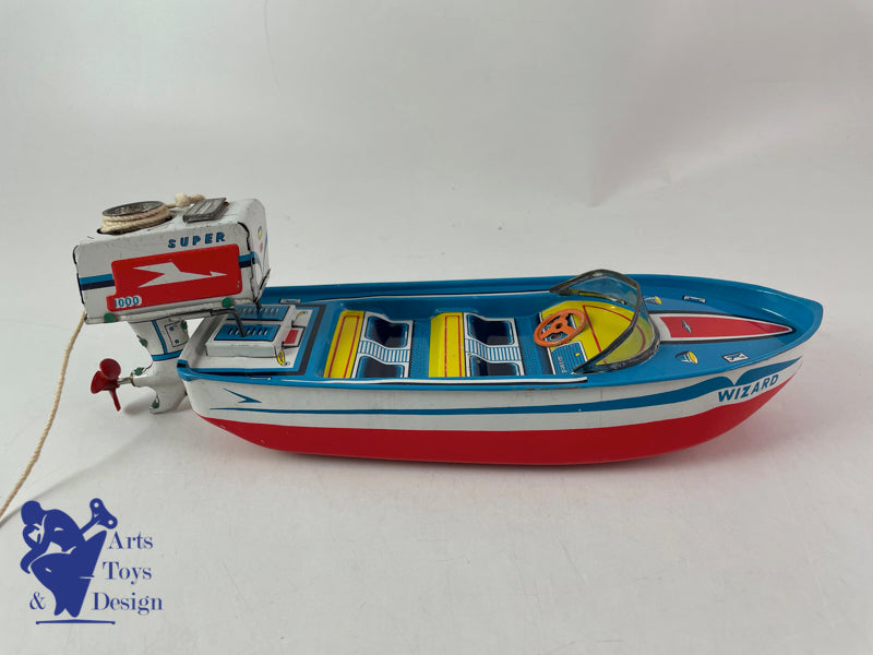Antique toys Y Yano Man Toys Japan Wizard Outboard Motor Boat c 1960