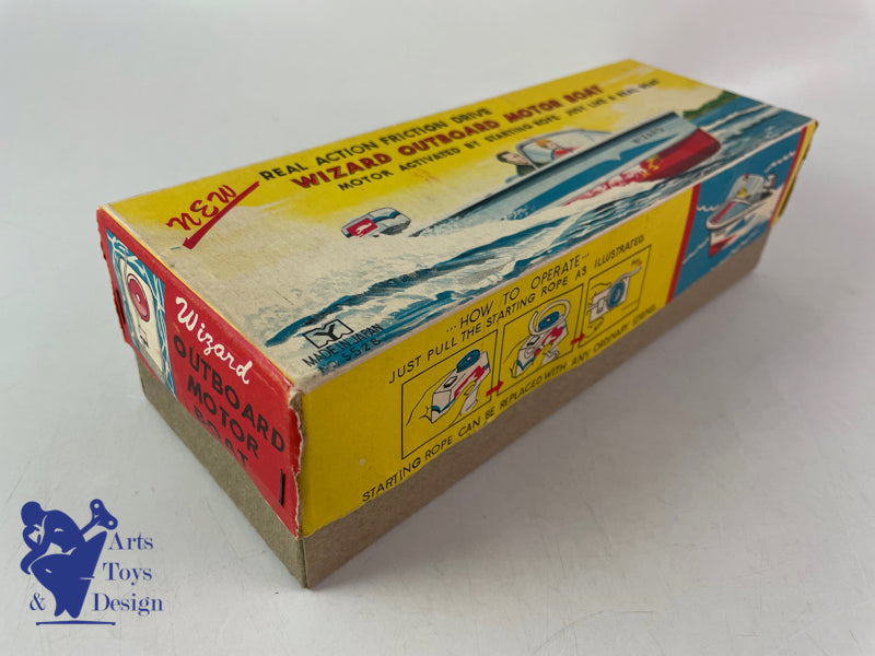 Antique toys Y Yano Man Toys Japan Wizard Outboard Motor Boat c 1960