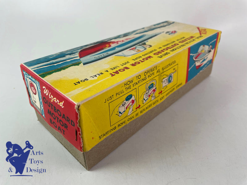 Antique toys Y Yano Man Toys Japan Wizard Outboard Motor Boat c 1960