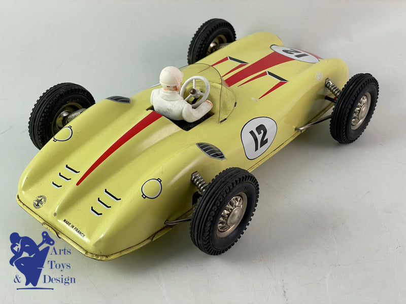 Joustra 2101 Yellow friction racing car with pilot 1960