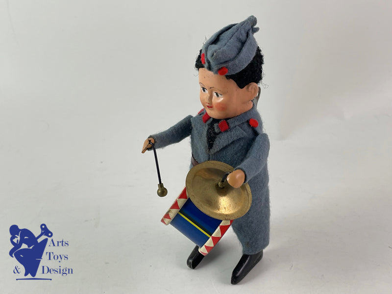 JOUET SCHUCO 985/3 ALLEMAGNE SOLDAT TAMBOUR CYMBALE 1957