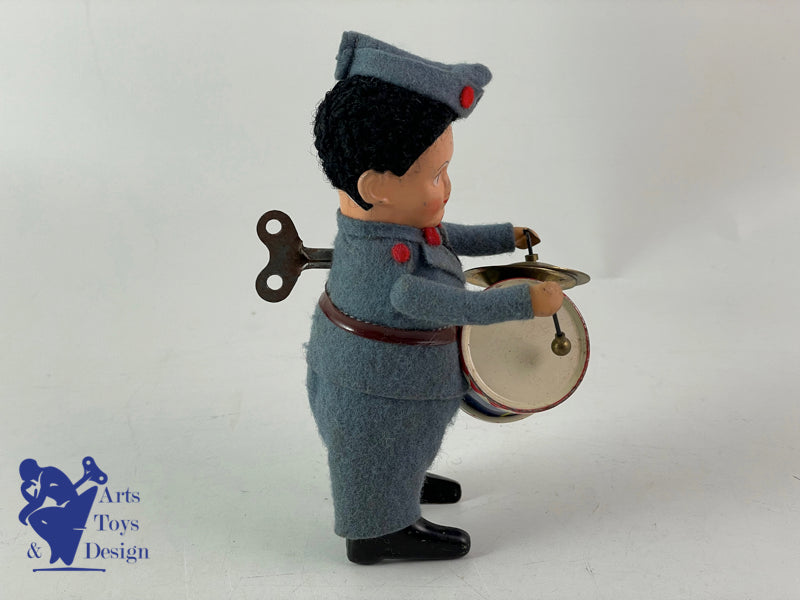 JOUET SCHUCO 985/3 ALLEMAGNE SOLDAT TAMBOUR CYMBALE 1957