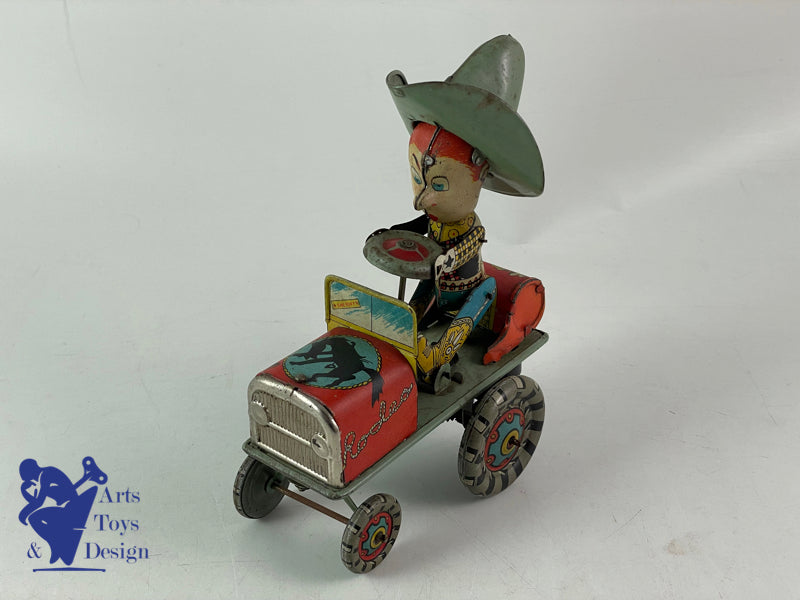 JOUET RICO ESPAGNE RODEO CAR COW BOY MECANIQUE 1950