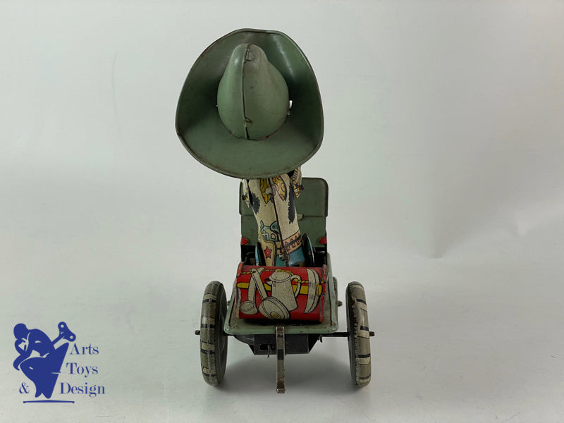 Toy Rico Spain Rodeo Car with Cow Boy clockwork circa 1950
