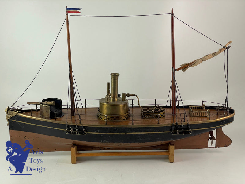RADIGUET RARE BATEAU CANONNIERE A VAPEUR 51CM VERS 1890