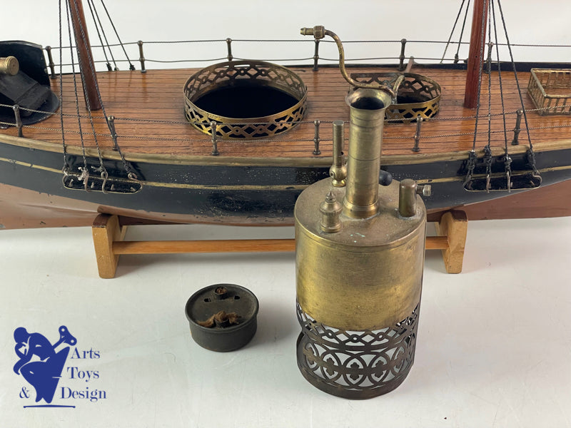 RADIGUET RARE BATEAU CANONNIERE A VAPEUR 51CM VERS 1890