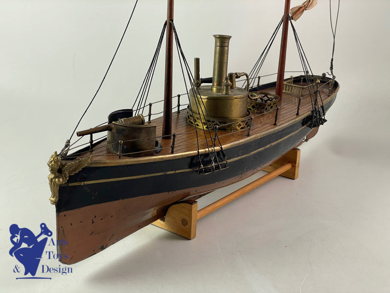 RADIGUET RARE BATEAU CANONNIERE A VAPEUR 51CM VERS 1890