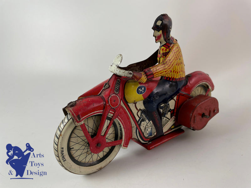 Antique toys JML clockwork tin motorcycle side car L.20 cm circa 1930