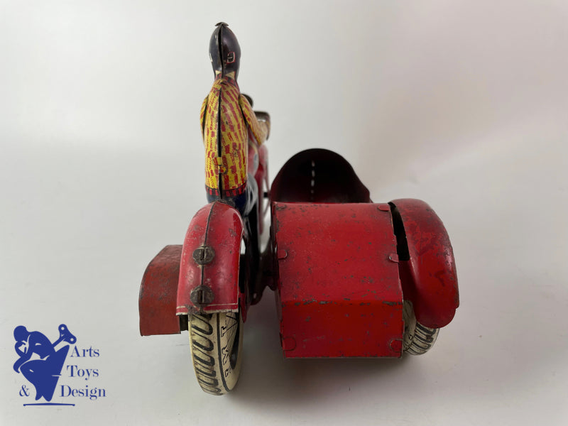 Antique toys JML clockwork tin motorcycle side car L.20 cm circa 1930