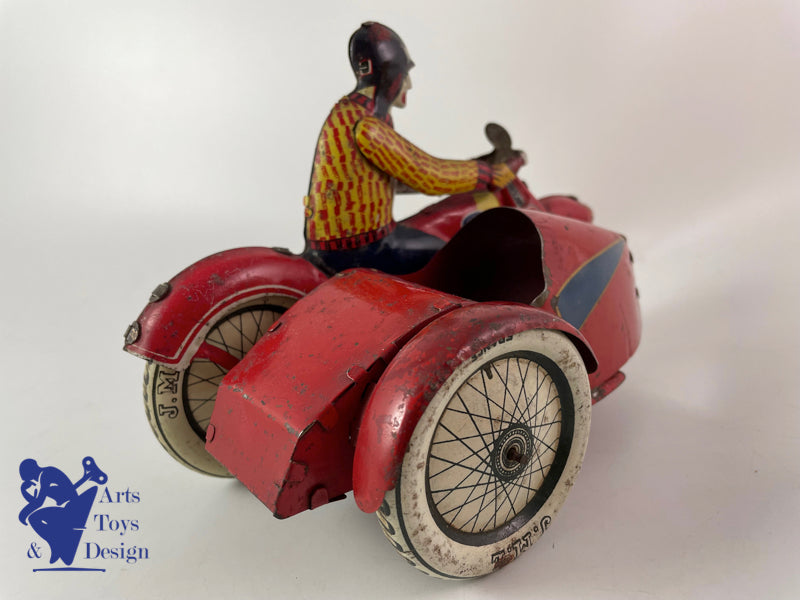 Antique toys JML clockwork tin motorcycle side car L.20 cm circa 1930