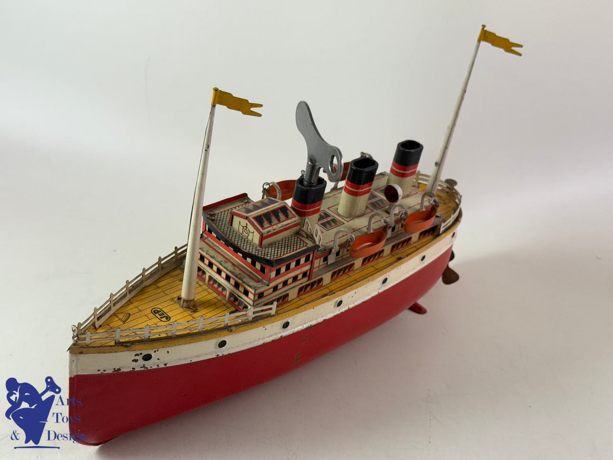 Antique toys JEP 912/5 CLOCKWORK OCEAN LINER BOAT C1930 34CM