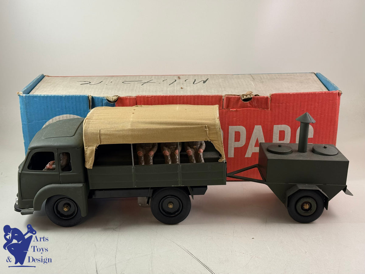 Antique toys CIJ RENAULT SAVIEM MILITARY W/ ROLLING KITCHEN C.1960 50CM