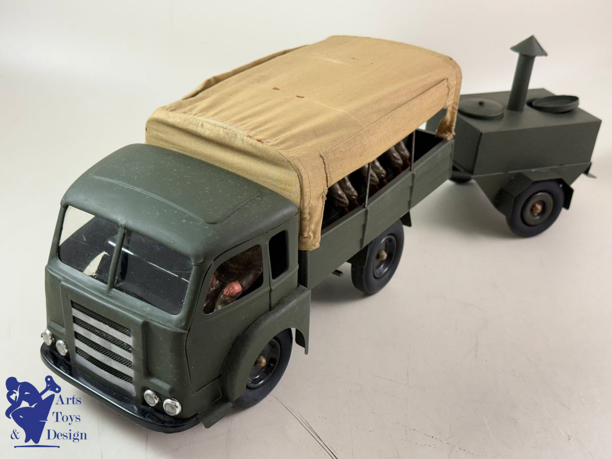 Antique toys CIJ RENAULT SAVIEM MILITARY W/ ROLLING KITCHEN C.1960 50CM