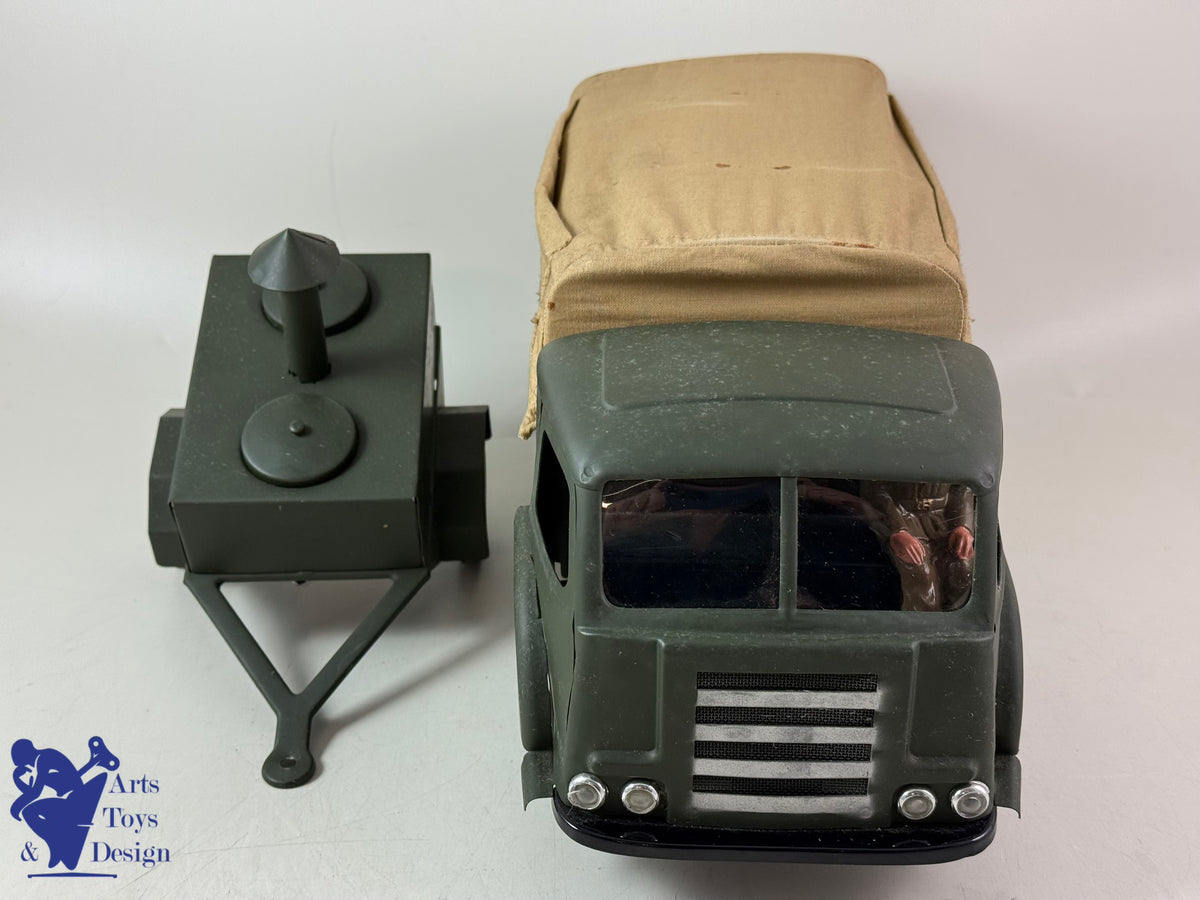 Antique toys CIJ RENAULT SAVIEM MILITARY W/ ROLLING KITCHEN C.1960 50CM