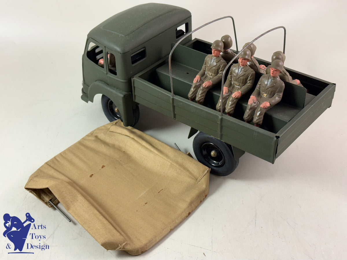 Antique toys CIJ RENAULT SAVIEM MILITARY W/ ROLLING KITCHEN C.1960 50CM
